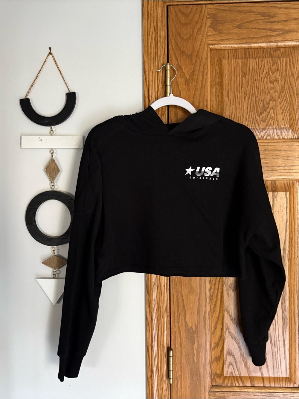 H&M Black Cropped USA Logo Hoodie